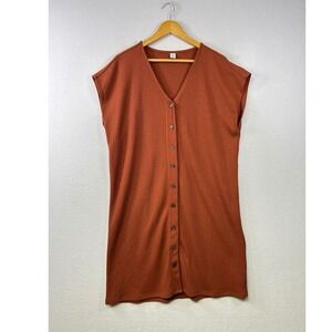 Old Navy Ribbed V Neck Button Front Sleeveless Mini Dress Terra Cotta XL